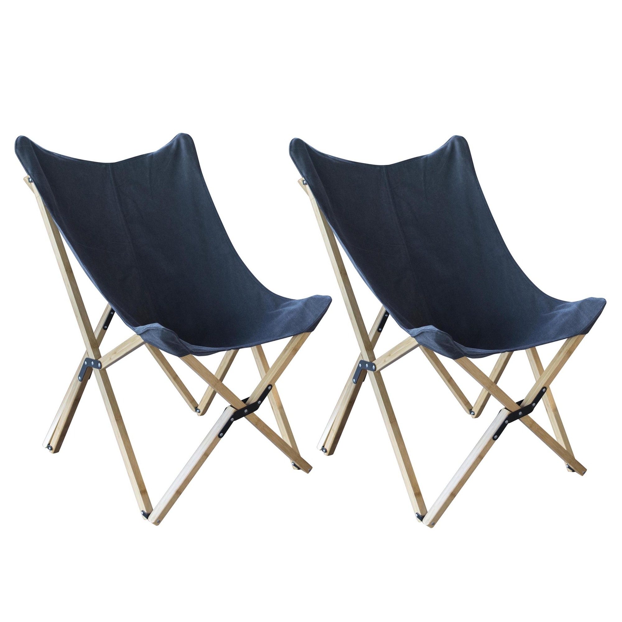 AmeriHome Butterfly Chair Set — 2-Piece, Canvas and Bamboo, Black, Model# BFCBCBLK2PK